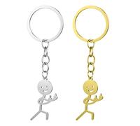 Ouligay 2 Pcs Funny Keychain for Women, Stickman Keyring, Middle Finger Gifts, Matching Keychains, Cool Gifts for Men, Personalized Distance Friendship Gift for Couple Friends Brothers Christmas gifts