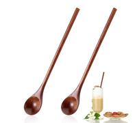 Ouligay 2 Pcs Long Wooden Spoon,Wooden Honey Spoon,7.8 Inch Wood Mixing Spoons for Coffee,Wood Spoons for Eating Stirring,Wooden Teaspoon with Long Handle for Kitchen Bar Restaurant