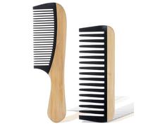 Ouligay 2PCS Bamboo Comb Set Natural Anti-Static Wooden Pick for Thick Curly Hair Handmade Wooden Wide Tooth Hair Comb Ideal for Hairstyles & Beard Men and Women Travel-Friendly