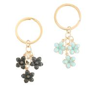 Ouligay 2pcs Cute Flower Keychain Gold Keychain Bag Charm Enameled Keychain Key Accessories Cute Car Accessories Wallet Keychain For Women Girly(Blue and Black)