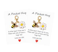 Ouligay 2pcs Flower Bag Charm Bee Keyring Teacher Gifts for Women Pocket Hug Token with Cards, Small Gifts for Women Teachers Appreciation Gift Best Friend Birthday Leaving Going Away