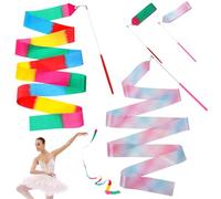 Ouligay 2PCS Gymnastics Ribbon Dancer Wand for Kids, 78.74in Rainbow Twirler Dance Ribbons for Kids with Red Handle, Perfect for Gymnastics, Artistic Dancing and Party Favors