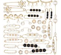 Ouligay 36 Pcs Decorative Safety Pins - Faux Pearl Shawl Brooch for Sweater, Scarf, Collar, Coat - White Hat Accessories for Women