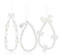 Ouligay 3pcs Beaded Phone Charm Wrist Strap Butterfly Bow Cell Phone Charm Strap Cute Flower Y2k Pearl Lanyard Jewelry for Camera Keychain Wallet Pendant Decor Kawaii Bracelet Chain Women