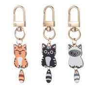 Ouligay 3pcs Cat Keychain Set, Cute Kawaii Key Chain Charms, Bag Charms for Handbags Colorful Keychains for Women, Girls, Teens