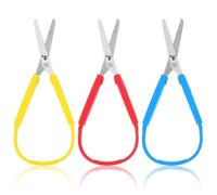 Ouligay 3Pcs Mini Loop Scissors for Toddler Kids 14cm Adaptive Design Scissor Self-Opening Handle Safety Scissor Easy Grip Scissors for Schools Special Needs,DIY Crafts (Green,Purple,Yellow)