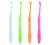 Ouligay 4 Pieces Tuft Toothbrush Tufted Brush End-tuft Interspace Toothbrushes Single Compact Interdental Soft Trim for Orthodontic Braces Detail Cleaning, Green Blue Orange Pink
