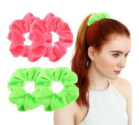 Ouligay 4Pcs 80s Neon Hair Scrunchies for Women,Pony Tails Hair Ties,Elastic Bands Hair,80s Accessories for Women Thick Hair Party Daily Carnival(Pink Green)