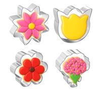 Ouligay 4PCS Flower Cookie Cutter Set Flower Stainless Steel Cookie Cutters Shapes Daisy Tulip Bouquet Sunflower Baking Tool for Homemaking Cookie Molds
