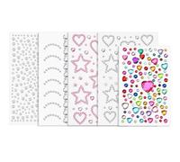 Ouligay 5 Sheets Star Face Gems Stickers Y2K Heart Acrylic Star Face Jewels Rhinestone Stickers Stick on Self Adhesive Makeup Gem Jewel for Body Women Girls Festival