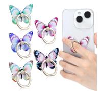 Ouligay 5PCS Butterfly Cell Phone Ring Holder Grip Colored Cute Butterfly Metal Phone Ring Stand 360° Rotating Ring Holder for Phone Case