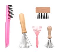 Ouligay 5PCS Hair Brush Cleaner Tool Hairbrush Cleaner with Rake Metal Wire Comb Cleaner Wooden Handle Hair Remover Tangled Hairs and Dust for Home and Salon