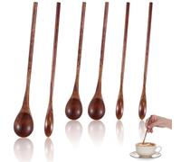 Ouligay 6 Pcs Long Wooden Spoon,Wooden Honey Spoon,7.8 Inch Wood Mixing Spoons for Coffee,Wooden Teaspoon with Long Handle Wood Spoons for Eating Stirring for Bar Kitchen Restaurant(2 Types)