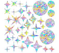 Ouligay 60 Pieces Window Stickers for Birds Anti Collision Circle Star Window Clings, Reusable Windows Decals to Save Bird Strikes, Rainbow Sun Catcher Stickers, Non-Adhesive Rainbow Sticker