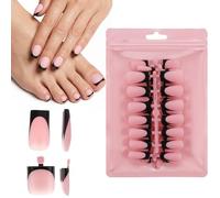 Ouligay 60PCS Press on Toe Nails Black French Tips Toe and Nails Press on Nails for Women Square Medium Frosted Full Cover Fake Toe Nails, 15 Sizes Acrylic Nails Kit for DIY Home Manicure
