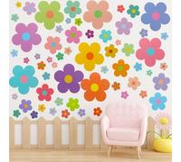 Ouligay 63 Pcs Cute Flower Wall Stickers,Wall Stickers for Girls Room,Colorful Flower Decals for Walls Teen Girls Boy Kids Nursery Bedroom Kindergarten Classroom Wall Art Decor