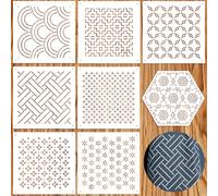 Ouligay 8 PCS Sashiko Templates 4.7 X 4.7 Inch Plastic Sashiko Stencils Kit Geometric Embroidery Stencils Drawing Line Quilting Template Stencil for Sewing Hand and Embroidery