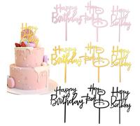 Ouligay 9PCS Happy Birthday Cake Toppers Gold Pink Black, Acrylic Happy Birthday Cake Topper Cupcake Toppers, Elegant Party Decorations