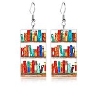 Ouligay Book Earrings for Book Lovers Librarian Earrings Vintage Bookshelf Earrings Acrylic Dangle Earrings Library Bookcase Earrings Gifts for Women Birthday Valentine Anniversary