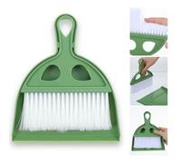Ouligay Mini Dustpan and Brush Set Handheld Broom and Dustpan Set Small Broom and Dustpan Set for Table, Desk, Countertops Soft Bristles, Snap-On Design Green