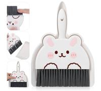 Ouligay Portable Hand Broom and Dustpan Set,Cute Mini Broom and Dustpan Set with Durable Brush,Lightweight Small Dust Pan and Broom Set for Desktop Small Space Cleaning(White Rabbit)