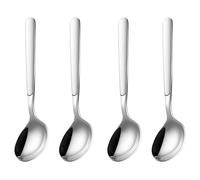 OULIGET Asian Soup Spoons Chinese Soup Spoons Stainless Steel Spoons, Thick Heavy Stainless Steel Soup Spoons Table Spoons Dinner Spoons Flat Square Spoon,Set of 4. (Round spoon)