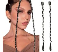 Ouliget Braid Hair Extensions,DIY Braid Ponytail Extension Bangs Hair Clip,Braided Decorative Clip Rings Hair Jewelry Set for Daily Use Party Styling.2 Pieces (Bead chain decoration black)