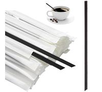 Ouliget Coffee Stirrer Sticks with Three Holes Independent Packaging, Disposable 2 in 1 Coffee Straw for Coffee, Milk, Tea, Cocktail (Black 8.7 Inch)