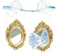 OULIGET Floating Fish Tank Decorative Mirror,Betta Exercise Training Mirror,Floating Device Aquarium Decorations,Ornament Training and Aesthetic Landscaping,2 Pieces (Golden 2)