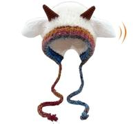 OULIGET Lamb Horn Plush Hat,Fleece Animal Hat with Ears Call,Fleece Warm Winter Cosplay Dress Gift for Kids Teens Adults, White, One Size