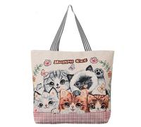 OULIGET Large Canvas Tote Bag,Reusable Embroidery Shoulder Bag,Multipurpose Grocery Bag for Travel Shopping Outdoors (Cat)