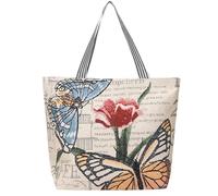 OULIGET Large Canvas Tote Bag,Reusable Embroidery Shoulder Bag,Multipurpose Grocery Bag for Travel Shopping Outdoors (Butterfly)