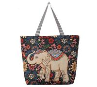 OULIGET Large Canvas Tote Bag,Reusable Embroidery Shoulder Bag,Multipurpose Grocery Bag for Travel Shopping Outdoors (Elephant)
