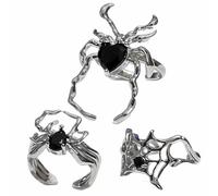OULIGET Metal Butterfly Ring,Punk Evil Eye Retro Animal Ring Set for Women Men,Fashion Knuckle Stacking Finger Ring Couple Rings Halloween Jewelry Gift,3Pieces, Stainless Steel, plastic gem
