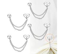 Ouliget Multi-Function Magnetic Clothing Clips,Pinless Brooch Chain Magnetic Buttons Shawl Clips for Hijab, Loose T-Shirt Hems, Sleeves, Collar and Pants Hems,4 Pieces (Silver Love)