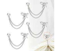 Ouliget Multi-Function Magnetic Clothing Clips,Pinless Brooch Chain Magnetic Buttons Shawl Clips for Hijab, Loose T-Shirt Hems, Sleeves, Collar and Pants Hems,4 Pieces (Silver Bow)