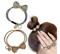 OULIGET New Glitter Gold Bows Hair Ties,Butterfly Full Crystal Rhinestone High Elastic Rubbe Hair Ties Bands,Elegant Women Girls Hair Scrunchies,2 Pieces