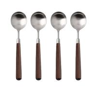 Ouliget Retro Wooden Handle Spoon,Matte Stainless Steel Serving Tablespoons,Wooden DinnerSpoon,Matte Silver Silverware With Brown Handle,4 Pcs.
