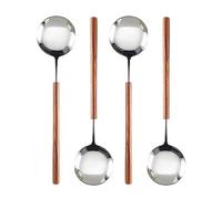 Ouliget Retro Wooden Handle Spoon,Stainless Steel Serving Tablespoons,Wooden DinnerSpoon,Silver Silverware With Brown Handle,4 Pcs.