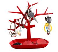 OULIGET Tabletop Key Holder Stand Tree Key Rack,Stand Jewelry Display Necklace Ring Earring Holder Rack,Jewelry Organizer Tray Home Decor for Home Entryway (Red)