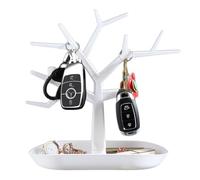 OULIGET Tabletop Key Holder Stand Tree Key Rack,Stand Jewelry Display Necklace Ring Earring Holder Rack,Jewelry Organizer Tray Home Decor for Home Entryway (White)