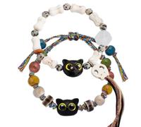 OULIGET Vintage Cat Braided Couples Friendship Bracelets, Adjustable Stretch Bracelets Beaded,Cute Luck Bracelets Cat Gifts for Animals Lovers,2 Pieces