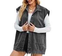 Oulivey Denim Jean Vest for Women Oversized Sleeveless Button Down Hooded Denim Waistcoat, Black, L
