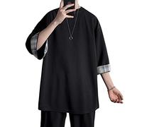 OULIWANGLUO Men's 3/4 Sleeve T-Shirt Summer Tops Casual Cotton T Shirts Athletic Sports Shirt Regular Fit 3/4 Sleeve Loose Top (Black,M)