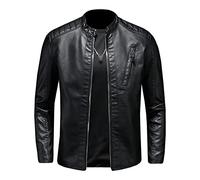 OULIWANGLUO Men's Casual Motorcycle Jacket With Stand Collar Slim Fit Faux Leather Biker Jacket Racer Style PU Jacket (Black,L)