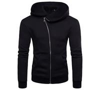 OULIWANGLUO Men's High Collar Side Zipper Hooded Jacket Oblique Zipper Jumper Sweatshirt Zipper Side Lace Up Cap Collar Hooded (Black,XXL)