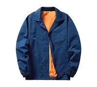 OULIWANGLUO Men's Lapel Loose Casual Waterproof Coach Jacket Bomber Jacket Fall Coats Outwear Solid Single-Breasted Jacket (Blue,XL)