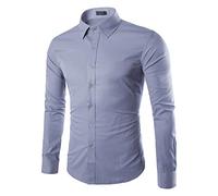 OULIWANGLUO Men's Long Sleeve Solid Color Business Shirt Casual Slim Work Clothes Shirt Formal Button Up Dress Shirt (Grey,S)