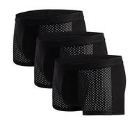 OULIWANGLUO Men's Middle Waist Mesh Boxer Briefs Hollow Breathable Underwear Body Shaping Hip-Lifting Underpants (Black 3pc,XXL)