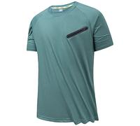 OULIWANGLUO Men's Pocket Zipper Loose T-Shirt Casual Pullover Tops Solid Tees Shirt Round Neck Workout Tee Shirts (Army Green,XL)